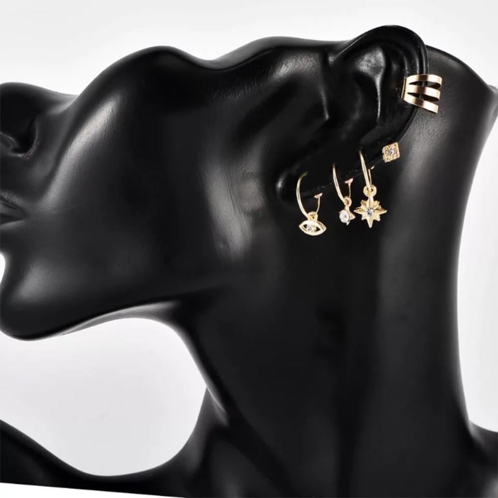 ⚜️[𝟯/$𝟭𝟴]⚜️Gold Crystal 5 Earrings Boho Set NEW - Picture 2 of 7